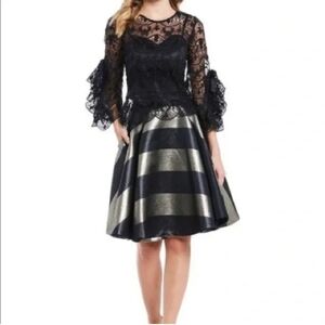 Bradley Mischka Belle Black and Gold Brocade Dress Size 6